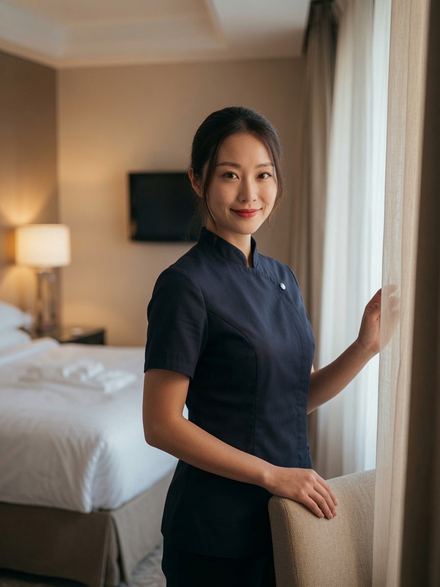 Massage therapist ready to perform an in-room Asian massage session in a Las Vegas hotel